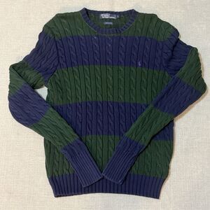 Polo Ralph Lauren Sweater Mens Large Blue Green Cable Knit Crewneck 90's Y2k